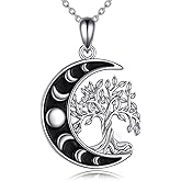 VONALA Moon Tree of Life Necklace for Women 925 Sterling Silver Crescent Moon Family Tree Pendant Necklace Tree Jewelry Gift for Mother