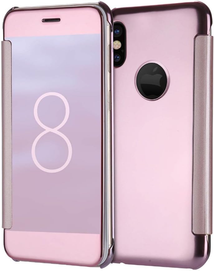 iPhone X Case, Mirror Clear View Window Flip PC Hard Case Cover for iPhone X TOXZOA（rose gold)
