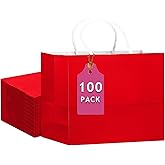 qiqee 100PCS Large Gift Bag with Handles Bulk 13"x4.5"x10" Gift Bags Red Multiple Uses (32x11x25cm,Wide Large)