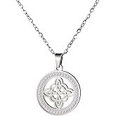 Dreamtimes Witch Knot Necklace for Women Stainless Steel Clear Gold Color Zircon Round Pendant Neck Chains Celtic Quaternary Wiccan Witches Knot Necklace Witchcraft Jewelry