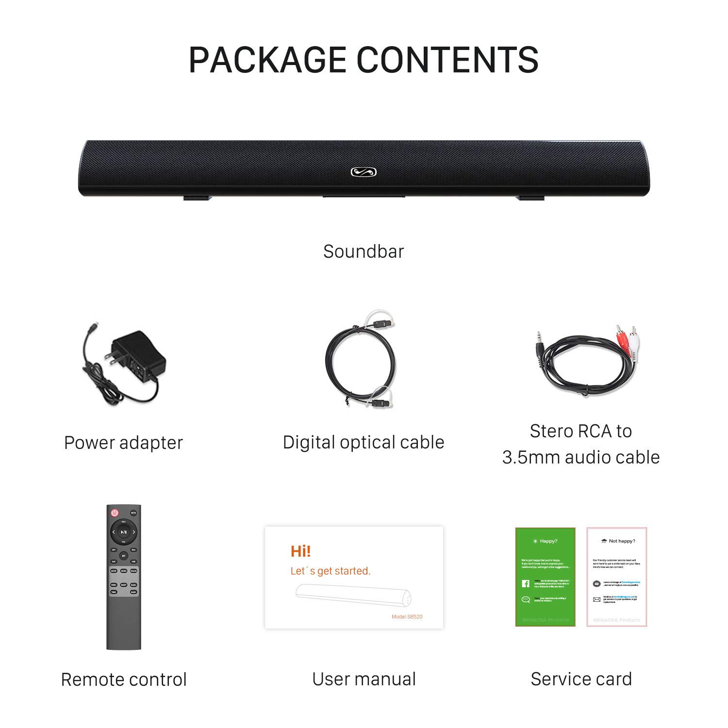 80 Watt Sound Bar, MEGACRA Surround Sound System TV Soundbar (IR Learning Remote, 3 Audio Mode,6 Speaker Driver, 34 inch, Wireless Wired Connections)