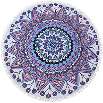 Bosai Indian Mandala Microfiber Beach Towel Large Round Throw with Tassels Multifunctional Yoga Mat 59 inch across (A12)