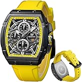 OLEVS Men Watches Business Dress Chronograph Big Square Quartz Analog Male Watch Silicone Strap Waterproof Date Gift Mens Wrs