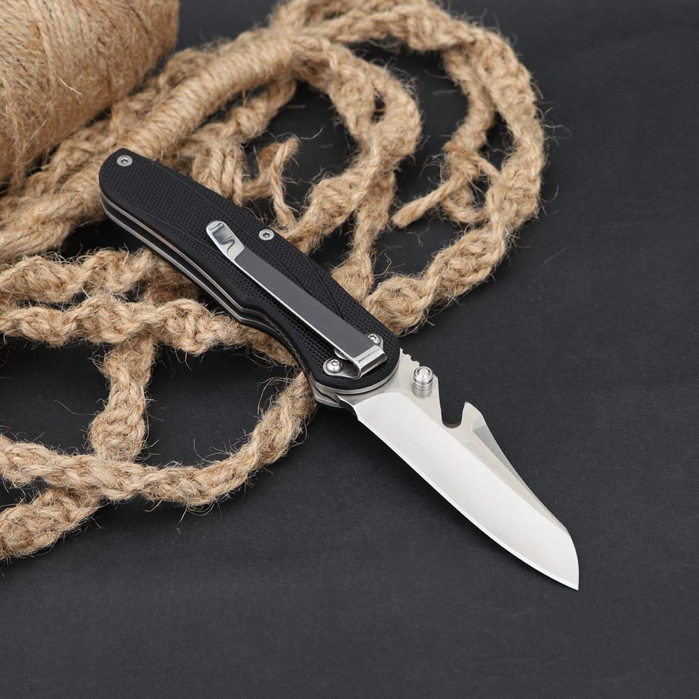 Folding Pocket Knife with 3.15” 8Cr13MoV Stainless Steel Blade, G-10 Handle, Liner Lock, Bottle Opener, Belt Clip EDC Tactical Knife Perfect for Outdoor Hunting Camping Everyday Carry