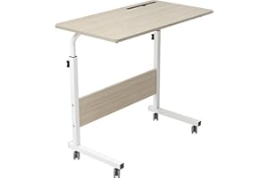 soges Adjustable Mobile Table with Tablet Slot 31.4inches Portable Laptop Computer Stand Desk Cart Tray, White Maple 05#3-80M