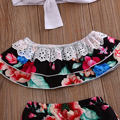 CaNIS Newborn Baby Girls Strapless Lace Ruffle Floral Tube Top and Shorts Outfit with Headband (18-24M, Black) - Thumbnail 4