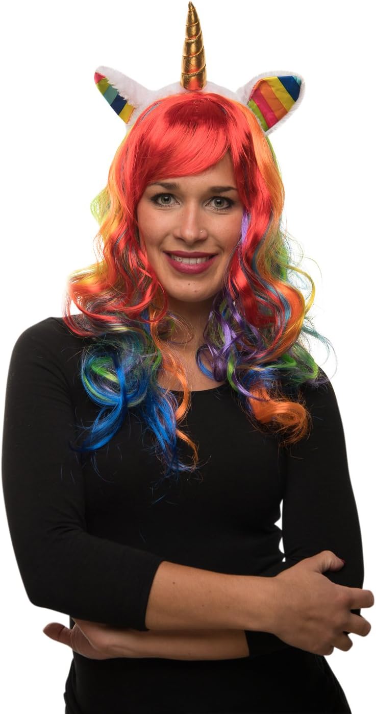 Balinco Unicorn Costume Set: Rainbow Unicorn Wig, Headband, Ponytail for Adults Unisex, Carnival & Fancy Dress - Image 4