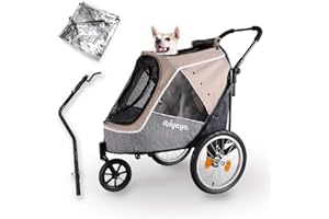Ibiyaya 2-in-1 Happy Pet Dog Stroller and Bike Pet Trailer for Medium and Large Dogs - Heavy-Duty Pet Strollers with Air-Filled Tires, Rear Brake System - Premium Dog Buggies and Strollers - Latte