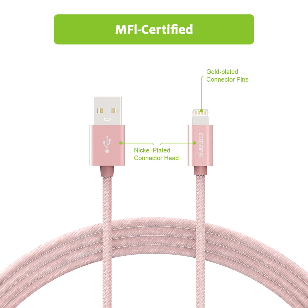 Cable Lightning vers USB en PET Ultra Durable [Certifié Apple MFi] OMARS 6ft / 1.8m Câble Synchronisation et Recharge pour iPhone 7 7 Plus 6 6S Plus SE 5 5S 5C iPad Air 2 iPad Mini