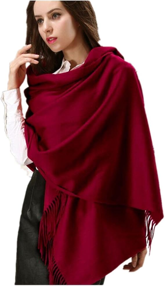 Amazon Qr大判カシミヤスカーフ巻き方マフラー シンプル 無地柄マフラーレディース 秋冬厚手ウールマフラー ワインレッド1 スカーフ 通販
