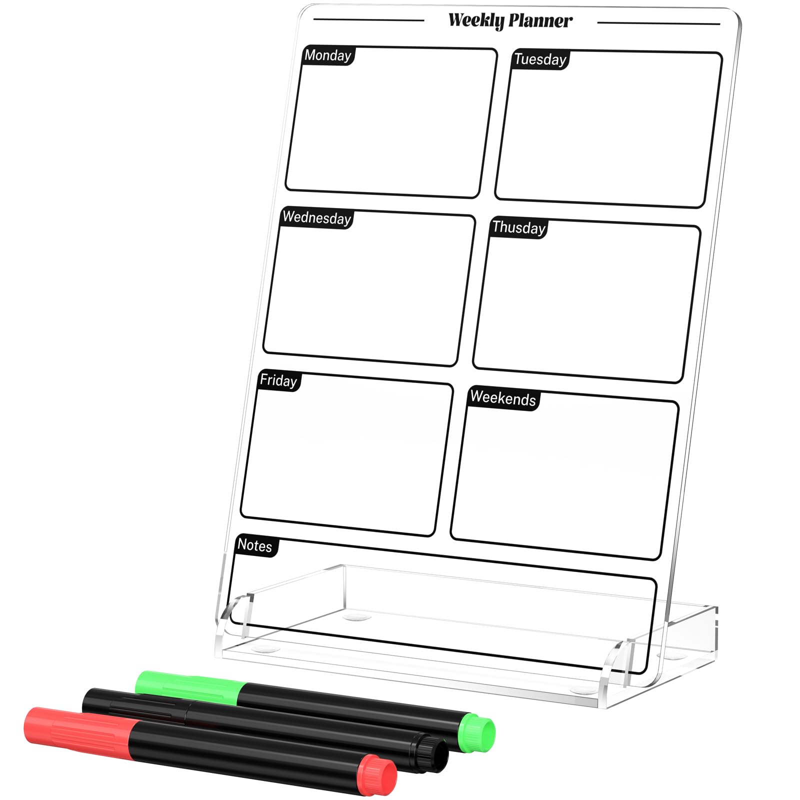 Photo 1 of Lumanman Acrylic Planning Board with Storage Base, Mini Whiteboard for Desk, Small Dry Erase Board with Weekly Planner Menu, Reusable Desk Notepad for Home, Office, School, Accessories Included, Clear