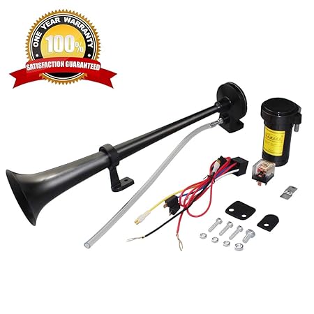 GAMPRO 12V 150db Air Horn, 18 Zoll Chrom Zink Single Trumpet Truck Air Horn mit Kompressor für alle 12V Fahrzeuge LKW Lastwag