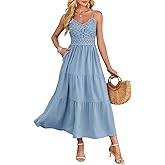 Dokuritu Women's Beach Crochet Lace Maxi Dress Solid Color Summer Vacation Spaghetti Strap Long Dress 2026