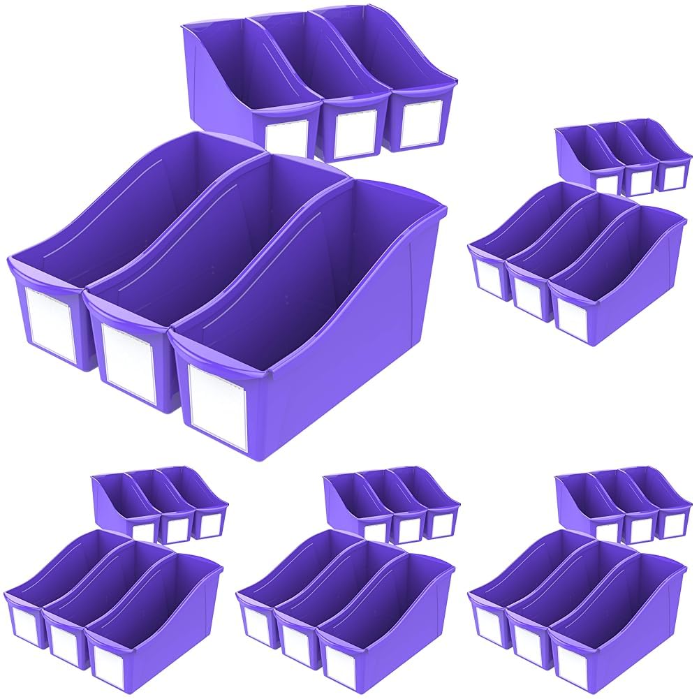 Storex Large Book Bin, Interlocking Plastic Organizer for Home, Office and Classroom, Purple, 30-Pack (71117U06C) Image
