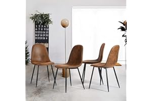 Homy Casa Dining Chairs Set of 4, Modern Mid-Century Style Dining Room Side Chairs Accent Chairs with Black Metal Legs Comfortable for Kitchen Lounge Farmhouse, Rustic Brown, 4PCS