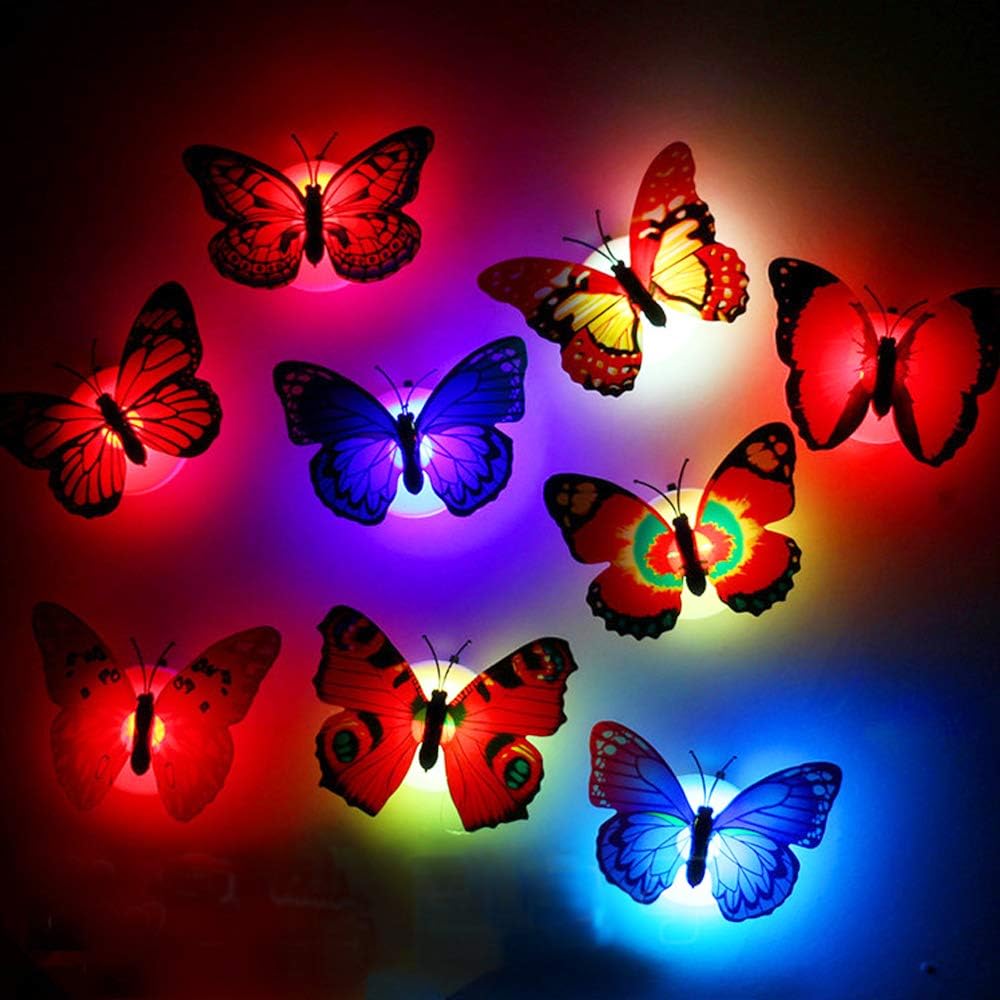 10 Pack 3D LED Butterfly, Colourful Butterfly Decoration Light LED