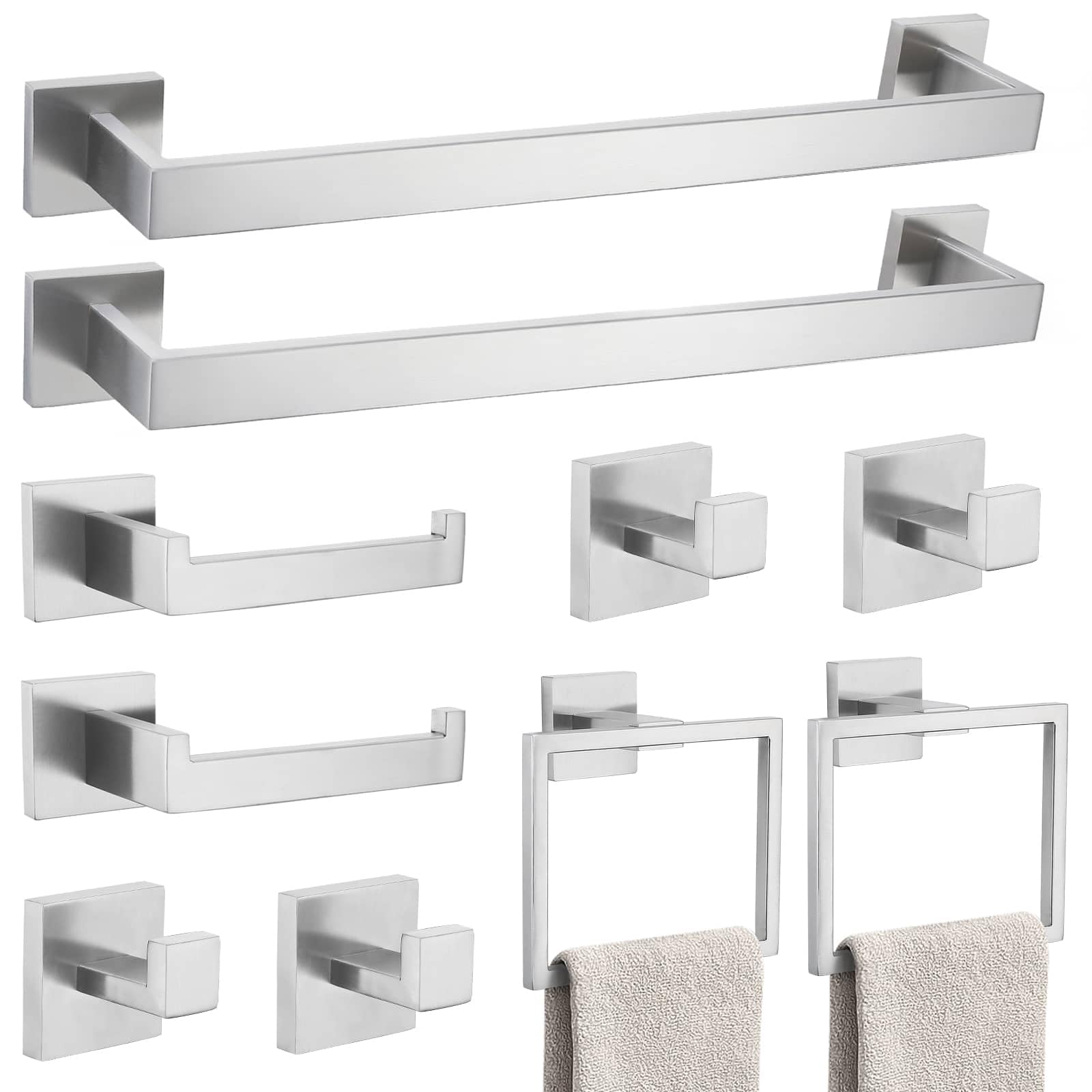 Photo 1 of ***Bar Missing***TNOMS Brushed Nickel 10-Piece Bathroom Hardware Accessories Set-Towel Bar & Holder Set for Bathroom,SUS304 Stainless Steel Bathroom Accessories Set Wall Mounted,16-Inch