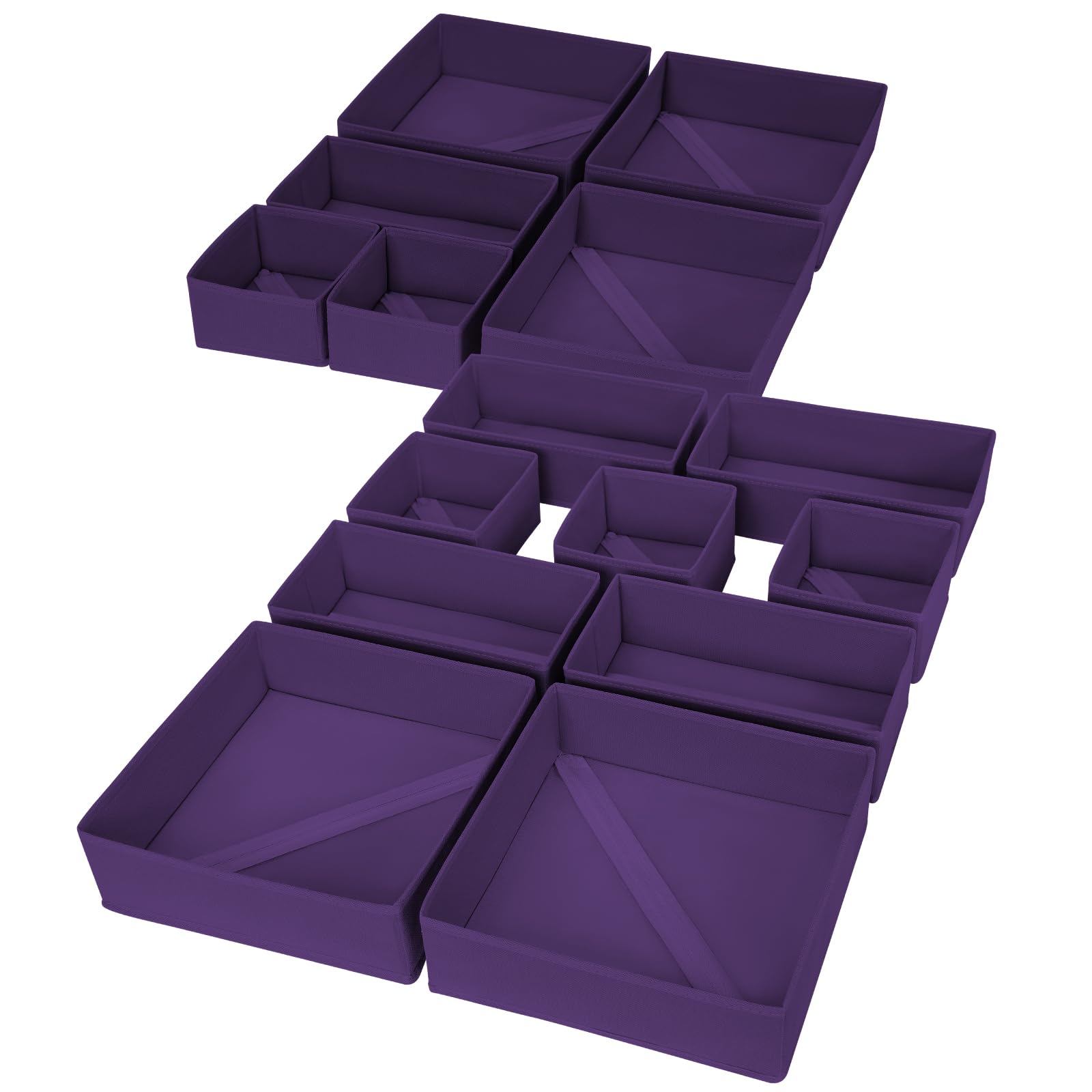 DIMJ Drawer Organizer Clothes, 15 Pack Dresser Organizer, Foldable Closet Organizers and Storage, Fabric Dresser Bins, Drawer Dividers for Nursery, Baby Clothes, Underwears, Sock (Purple) Image
