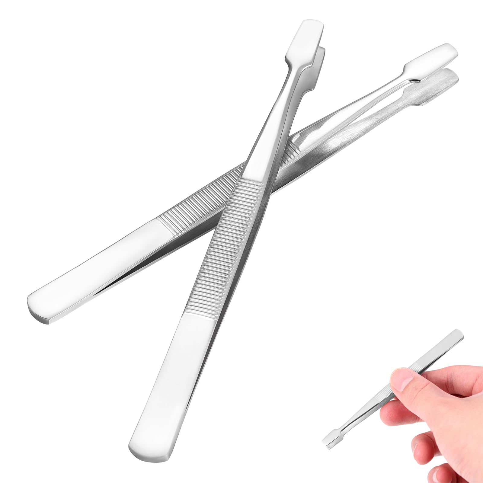 SUPVOX 2Pcs Stainless Steel Stamp Tweezers with Spade Tips for Collectors, Ideal for Stamps, Beads, Jewelry, and Crafting (Silver, 4.5 Inch)