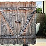 Rustic Country Barn Wood Door Bath Shower Curtain, YIGER Mildew Resistant Waterproof Old Wooden Garage Door Digital Printing Polyester Antique Theme with Adjustable Hook 70.86×70.86 Inch