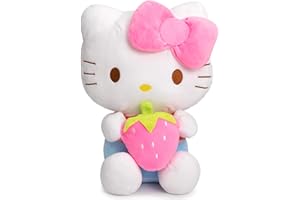 AIERDEN Hello Plush Kitty Toys,11.8 Inch Kawaii Soft Cat Anime Stuffed Animals, Birthday New Year Christmas Party Gifts for Girls Kids Fans (Pink)