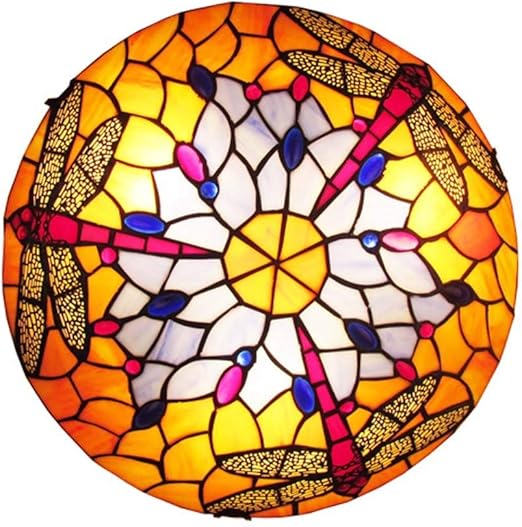 Amazon ティファニースタイル トンボ 天井ライト Led ステンドグラス 丸型天井ランプ 廊下装飾 埋め込み式天井照明器具 寝室 リビングルーム用 19 Ztj Lighting シーリングライト 通販