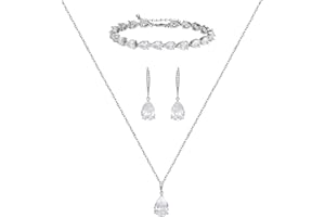 SWEETV Bridal Jewelry Set for Wedding, Cubic Zirconia Necklace Dangle Drop Earrings Bracelet Set, Teardrop Marquise Brides Bridesmaids Wedding Prom Anniversary Jewelry Gifts for Women