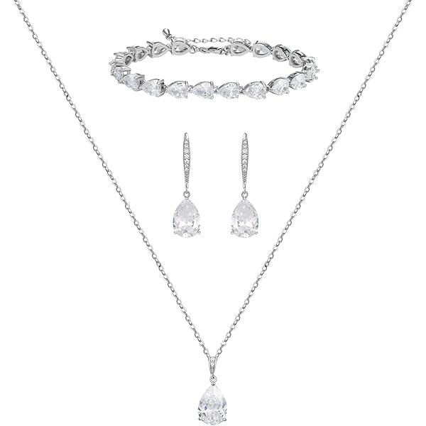 ShinyStyle Silver Rhinestone Jewelry Set For Women – Necklace, Earrings, Bracelet & Clutch Purse For Weddings, Prom, Parties - View #3