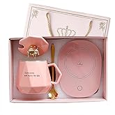 Coffee Warmer for Desk with Mug Set. Cup Warmer with Automatic Shut Off, Drink Warmer for Cocoa, Tea, Milk. Valentines Morther's Day Birthday Gifts for Woman (Pink)
