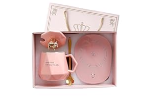 CGHWBEA Luman Beverage Warmer for Desk with Mug Set, Pink, Ceramic, 400ml, USB Powered, 5W, 5V DC, 55°C-131°F, Automatic Shut