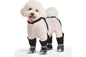 ALLROARING Dog Suspender Boots, Anti-Slip & Fall Waterproof Dog Shoes Leggings, Dog Paw Protector for Small Medium Dogs, Adjustable Dog Boots Pet Shoes for Outdoor Walking Black,XS