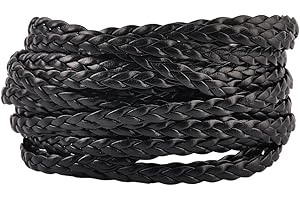 GORGECRAFT 5.5 Yard Black Flat Folded Bolo Braided PU Leather Cord 5mm Imitation Leather String Rope with 3 Strands for DIY Braiding Crafts Bracelet Anklets Choker Necklace Jewelry Making Supplies
