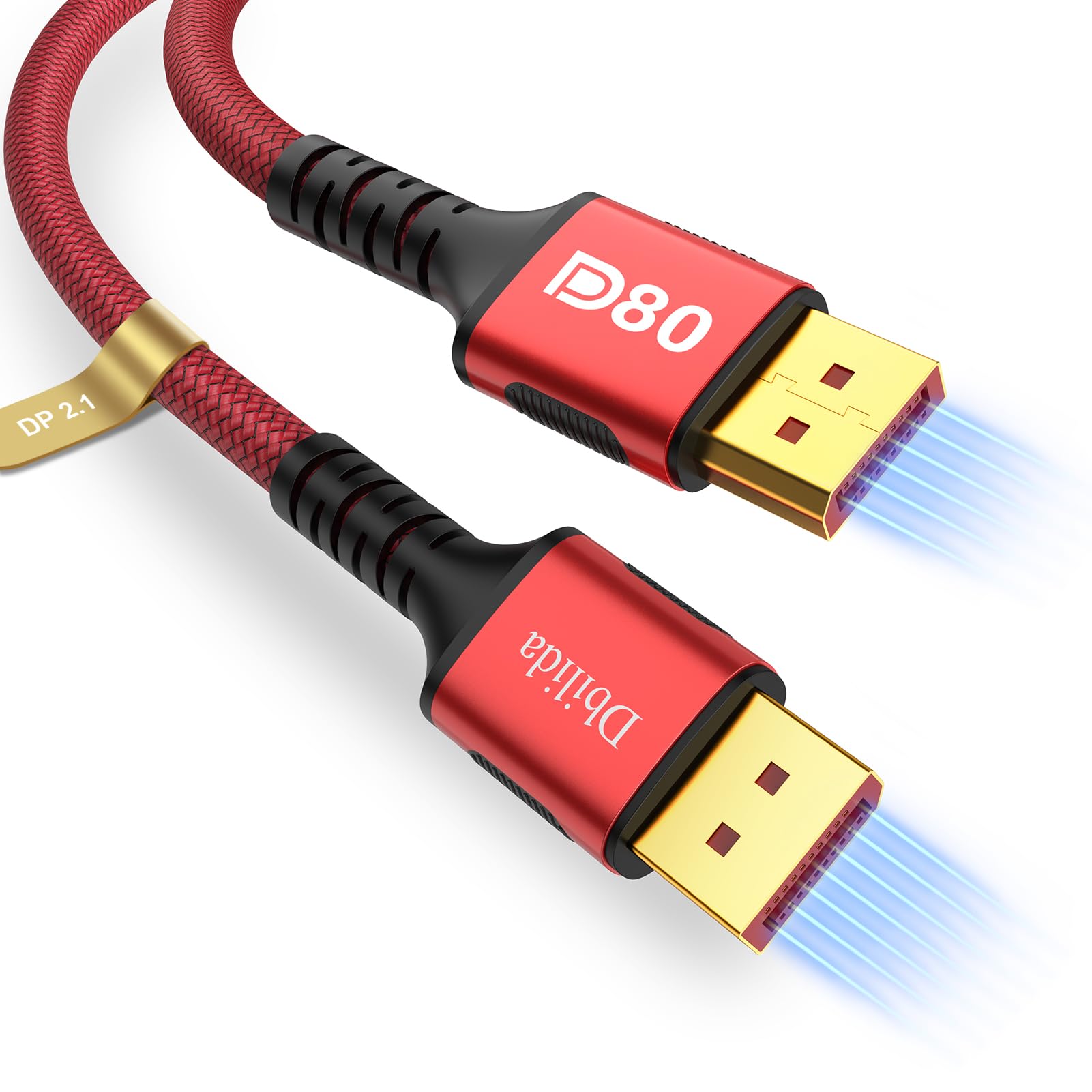 Dbilida 16K DisplayPort Cable 2.1/2.0 2M, DP Cable 2.1 16K@60Hz, 8K@120Hz, 4K@240Hz/165Hz/144Hz, 2K@360Hz, 80Gbps, HDR, DSC1.2a, G-Sync/Free-Sync for Gaming Monitor, Graphics Card, PC