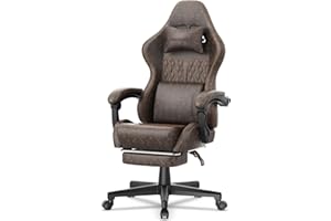 Ferghana Vintage PU Leather Gaming Chair, Ergonomic Gamer Chair with Massage, High Back Computer Office Chair with Footrest for Adults, Racing Style Reclining Video Game Chair (Brown)