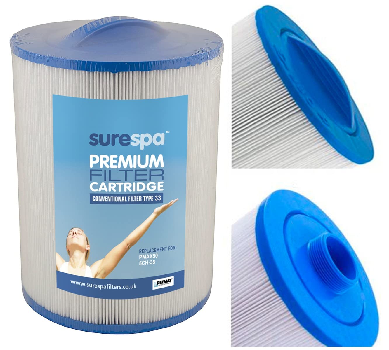 Surespa Hot Tub Filter - Replaces Unicel 5CH-35, Pleatco PMAX50, SC718, Darlly 50353, Magnum EL35 35 sq ft Hot Tub Filter Type 33