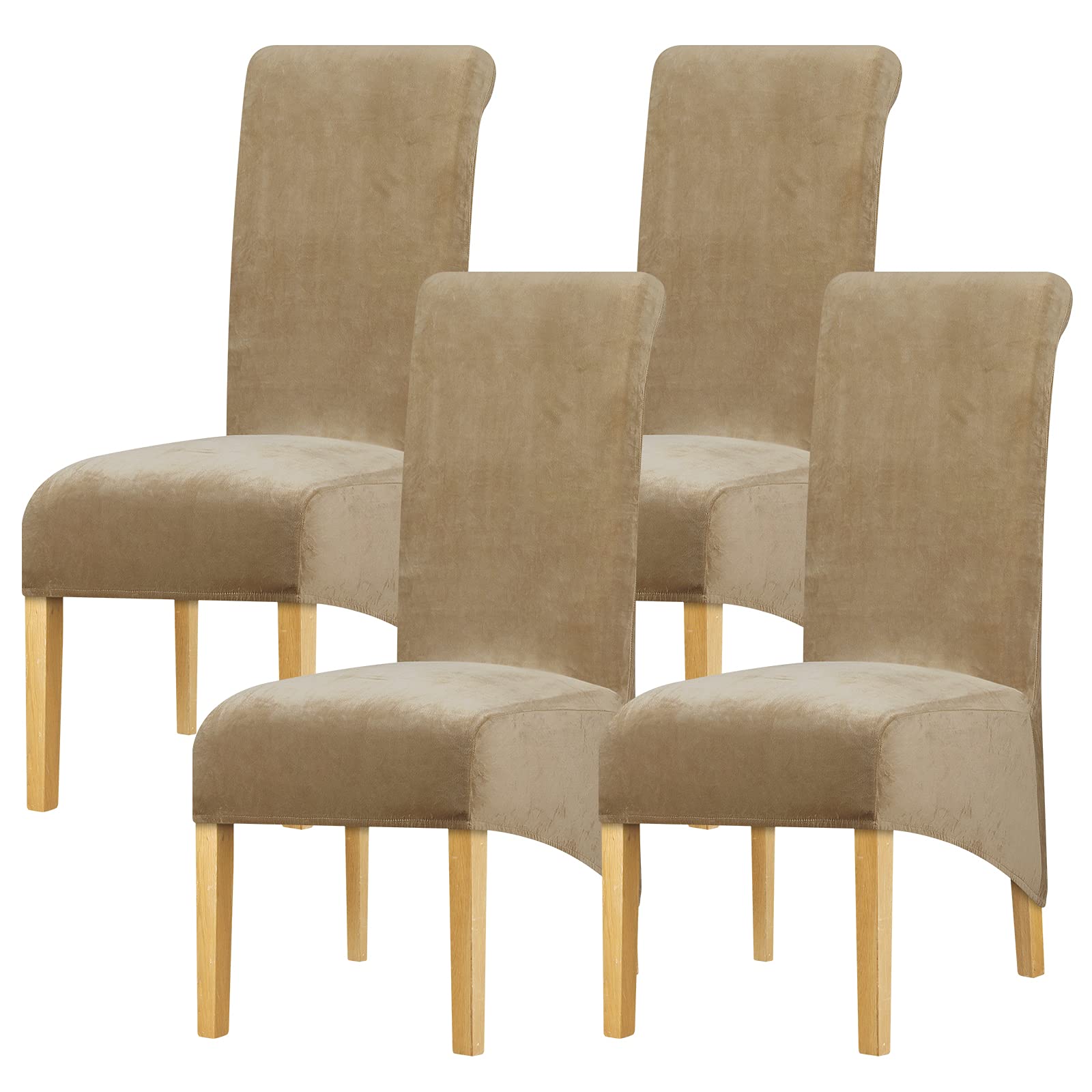 Leorate Velvet Dining Chair Covers: Thick High Back Velvet Chair Slipcovers Stretch Fabrics Cover For Large Chair Washable Removable Chair Cover For Home Decor (Pack of 4, Camel) — image 1