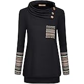 Miusey Womens Raglan Long Sleeve Cowl Neck Pullover Casual Tunic Sweatshirts with Pockets