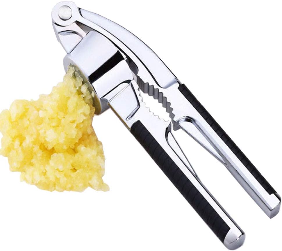 Aimenss Garlic Press Mincer Ginger Crusher with Walnut Open Tools Black