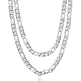 Bandmax Stainless Steel Figaro Chain Necklaces for Men Women, Silver/Gold/Black 4MM/6MM/9MM Flat Italian Style Figaro Link Chains Length 14"-30", Gift Packed
