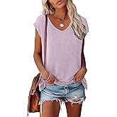 BLACKMYTH Women's Summer V-Neck T-Shirts Cap Sleeve Tees Solid Color Casual Basic Tops