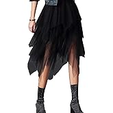 Women’s Tiered Tulle Midi Skirts Y2K Elastic High Waist Layered Mesh Fairy Skirts Cocktail Asymmetrical Tutu Skirt