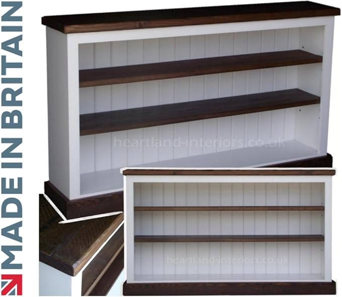 Pine Bookcase, 5ft Wide & Low White Painted 100 Solid Wood & Rustic