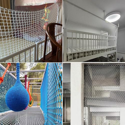 LJBD Safety Net for Children, Cats, Safety Net for Fall Stop, Zenza Knots, Wear-resistant for Stairs and Balconies Railings Garden Swing (Size: 2 x 5 m, 7 x 16 ft), Colour: White)