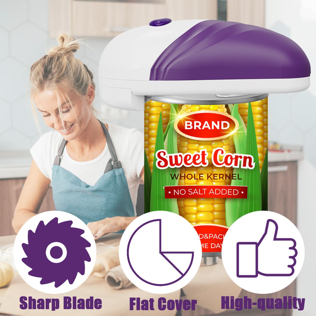 Electric Can Opener,Automatic Can Opener,Hands Free/Smooth Edge/Battery Operated/Portable One Touch Opener,Electric Can Openers for Kitchen Present for Seniors with Arthritis (Purple)