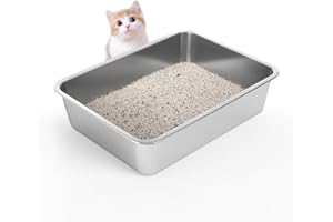WENBOKMIN Stainless Steel Cat Litter Box - Litter Box for Small Cats - Easy to Clean, Never Absorbs Odor, Stains, or Rusts - Silver (15.5" L x 11.7" W x 4" H)