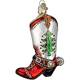 Old World Christmas Christmas Cowboy Boot Glass Blown Ornament for Christmas Tree, Handcrafted Holiday Decoration, Western Collection