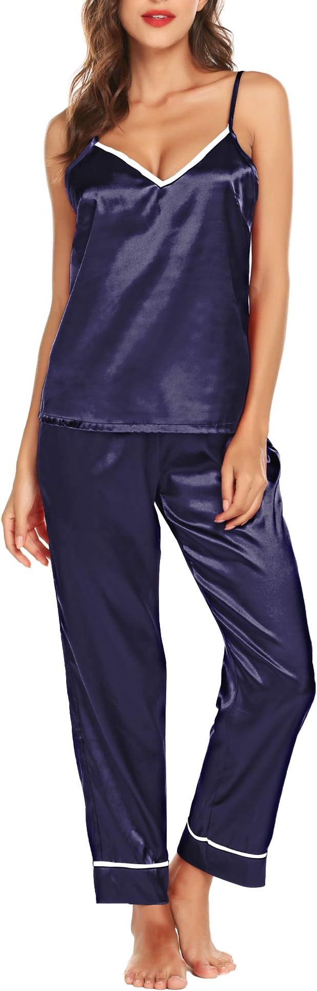 Romanstii Satin Pajamas Set Silk Sleepwear Cami Nightwear Soft Lingerie PJ Set