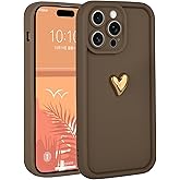 Aleviker Cases for iPhone 14 Pro Max Cute 3D Golden Heart Design Soft Shockproof Slim Protective Silicone Phone Cover for Women Girls Brown