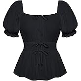 Scarlet Darkness Women Renaissance Shirt Puff Sleeve Square Neck Peasant Pirate Blouse