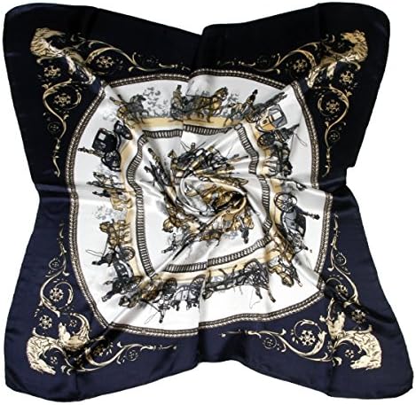 ETSYG 32'' Silk Scarf Women’s Fashion Pattern Large Square Satin Headscarf Headdress (Black White)